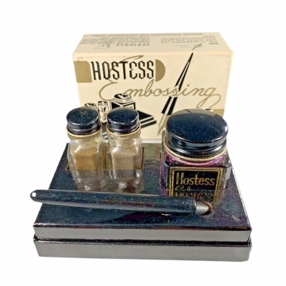 Vintage HOSTESS Embossing Set includes pen, ink & glittery embossing powder - Picture 4 of 7